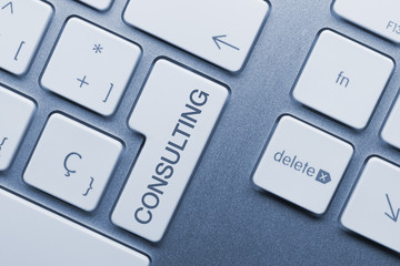 Consulting keyboard key. Blue