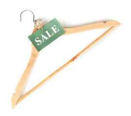 coat hanger with sale tag isolated on white background
