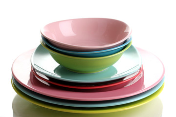 Colorful plates isolated on white