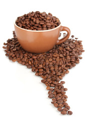 Coffee beans in cup isolated on white