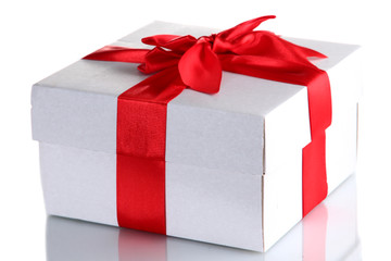gift box with red ribbon, isolated on white