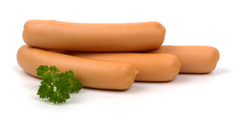 Sausages with parsley isolated on white background.