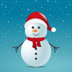snowman with scarf hat red snow background