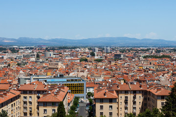 Naklejka na ściany i meble Panorama miasta budynków Perpignan