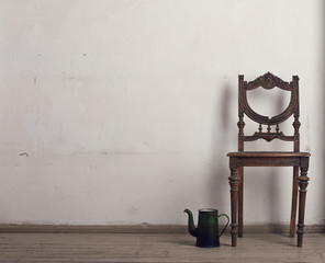 Retro chair and tea in the interior.