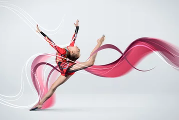 Foto op Aluminium Young woman in gymnast suit posing © Sergey Nivens