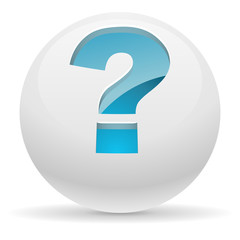 3D white button with blue question mark vector illustration. Hel