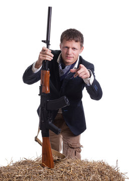A man with AKM (Avtomat Kalashnikova) Kalashnikov