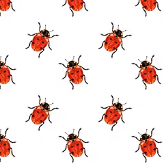 Poster Vector rood lieveheersbeestje naadloos patroon © oxanaart