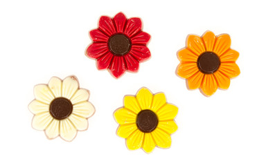 Different colors of chocolate flowers