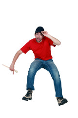 Naklejka premium craftsman painter making a hat tip