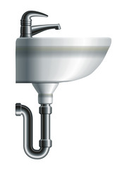 Washing sink side view with metal pipe and water tap. Eps10 - 46471475