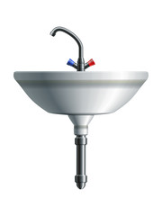 Washing sink front view with metal pipe and water tap. Eps10 - 46471477