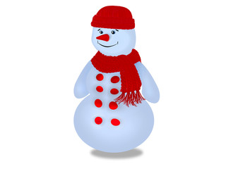 снеговик одет в шапку и шарф