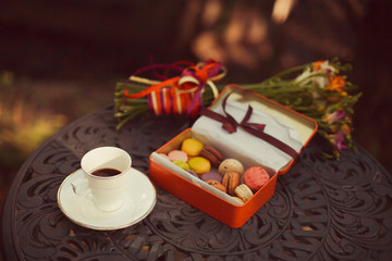 Cookies and tea cup served on the table