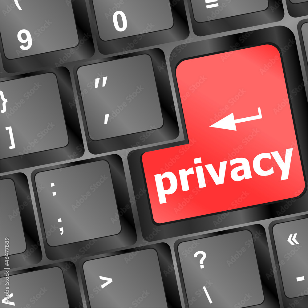 Poster keyboard with privacy text on keyboard - security concept