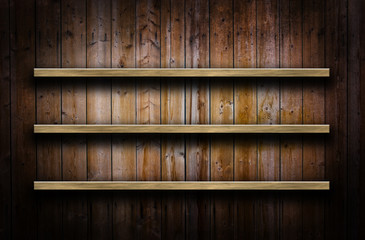 Wooden wall with shelves