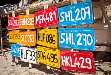 Keuken spatwand met foto Traditional handcrafted Vehicle registration plates  for sale in © Aleksandar Todorovic