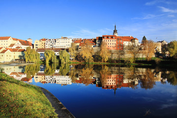 Fototapeta na wymiar Colorful autumn medieval Town Pisek, Czech Republic
