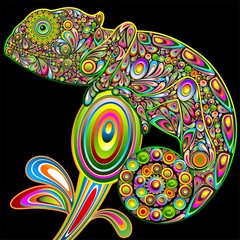 Chameleon Psychedelic Art Design-Camaleonte Psichedelico-Vector © BluedarkArt