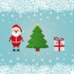 santa claus gift and christmas tree snowy