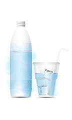 vector water bottle with glass and ice