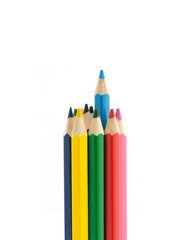 Multi Color pencils on white background.