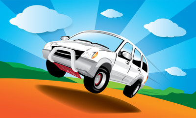 Obraz premium Vector car in the road