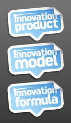 Innovation products speech bubbles set. 