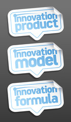 Innovation products speech bubbles set. 