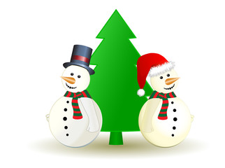 Snowman with Christmas tree, vector