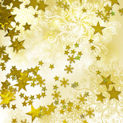 Goldene Sternchen vor weihnachtlichem Hintergrund
