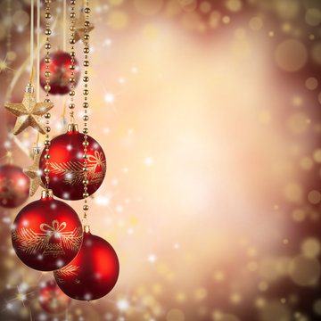 Christmas theme with red glass balls and free space for text