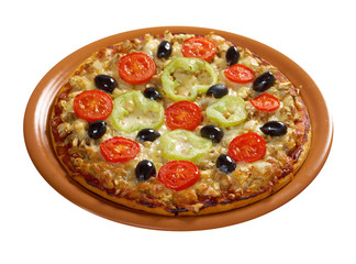 .home pizza with tomato and eggplant