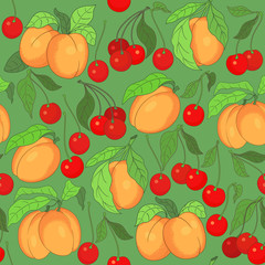 seamless pattern with cherries and apricots