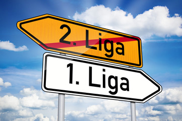 Wegweiser mit 2. Liga und 1. Liga