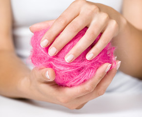 Fototapeta premium French manicure and the ball of threads