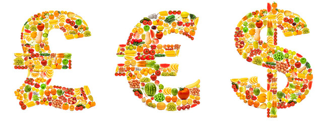 Silhoette made from various fruits and vegetables