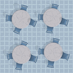 Overhead view of a cafe table with chairs. - 46498801