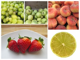 Collage de frutas saludables.