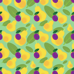 Plums and pears seamless pattern