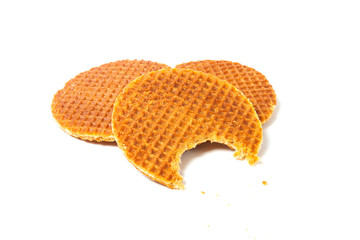 bitten waffle with caramel