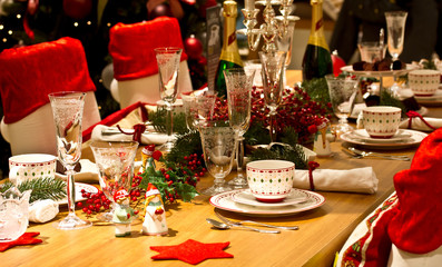 elegant Christmas table setting in red - 46500403