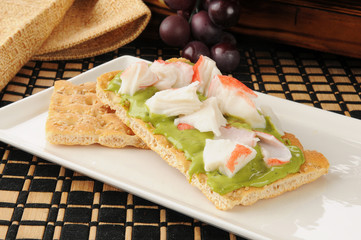 Crab and avocado on crispbread