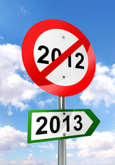 new year road sign red and green