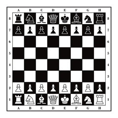 Set of Chess figures with wooden square checkmate board
