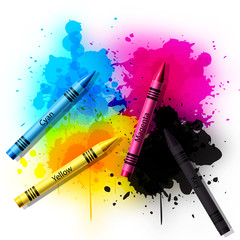 CMYK Wachsmalstifte Papier Aquarell cyan, magenta, yellow, key