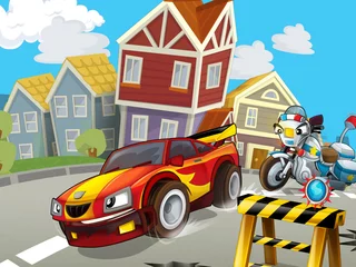  De snel rijdende auto - illustratie voor kinderen © honeyflavour