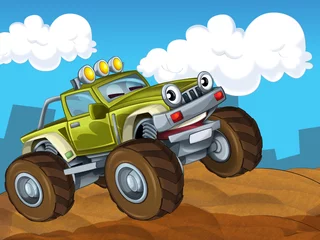Foto op Plexiglas De off-road cartoon auto - illustratie voor de kinderen © honeyflavour
