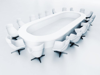 empty meeting room with a large table and many chairs